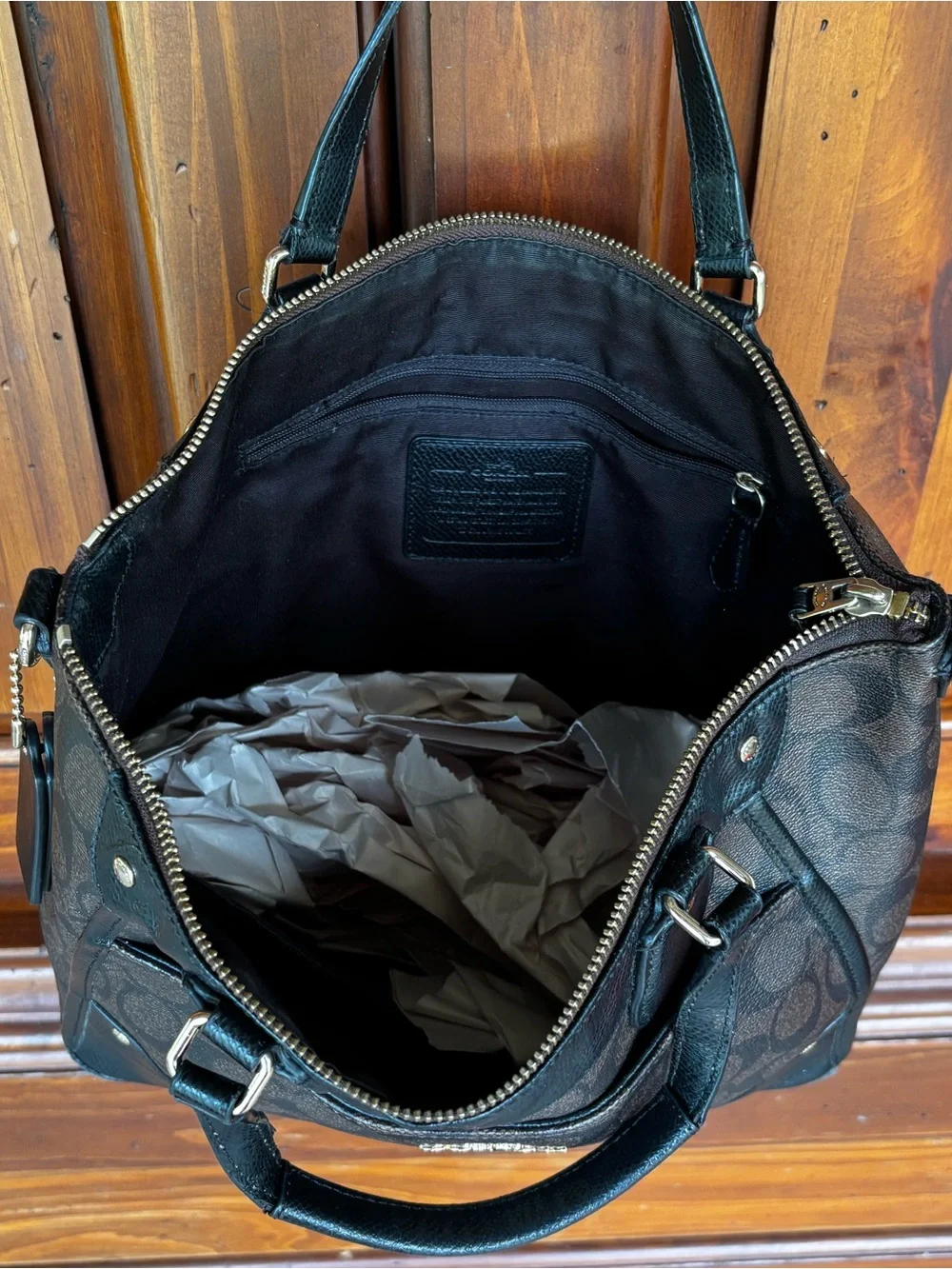 Coach Black Signature Shoulder Tote with Logo Charm